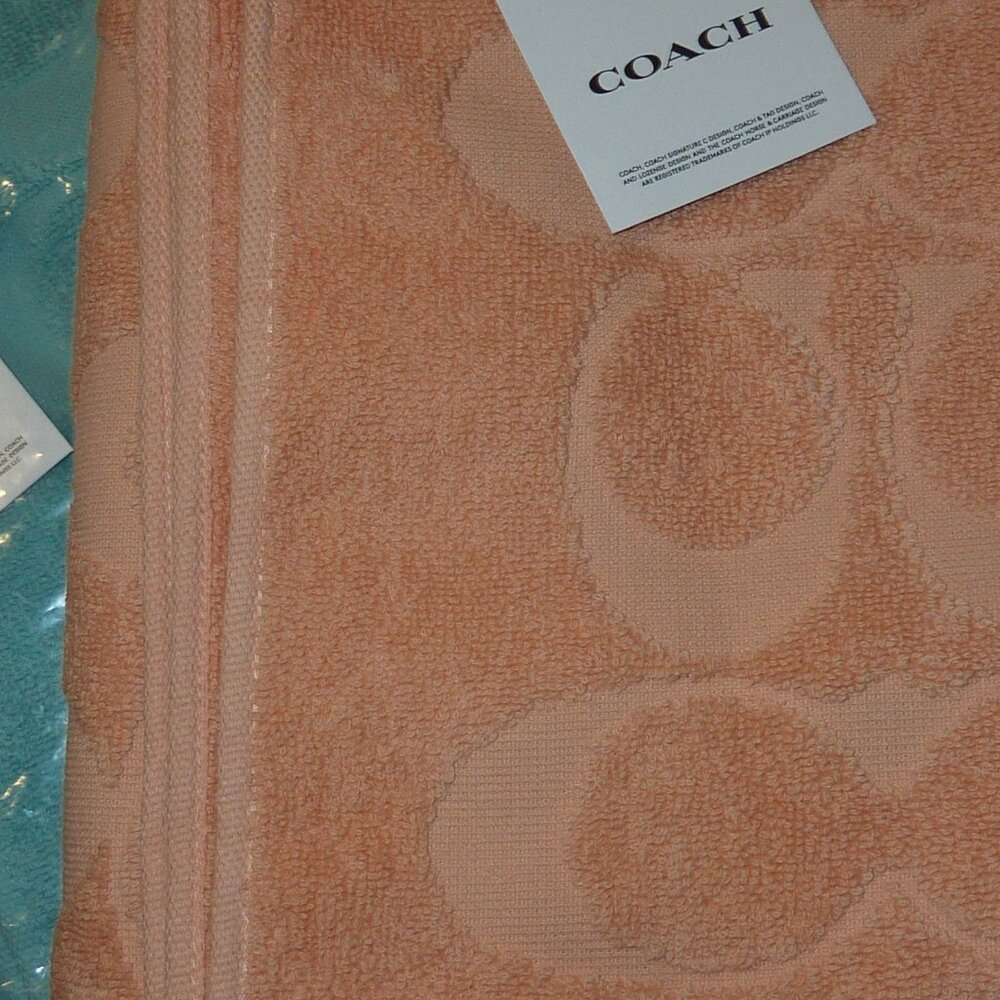 NWT Authentic Coach CV318 XL Signature Cotton Beach Bath Towel Turquoise Unisex - Picture 3 of 7